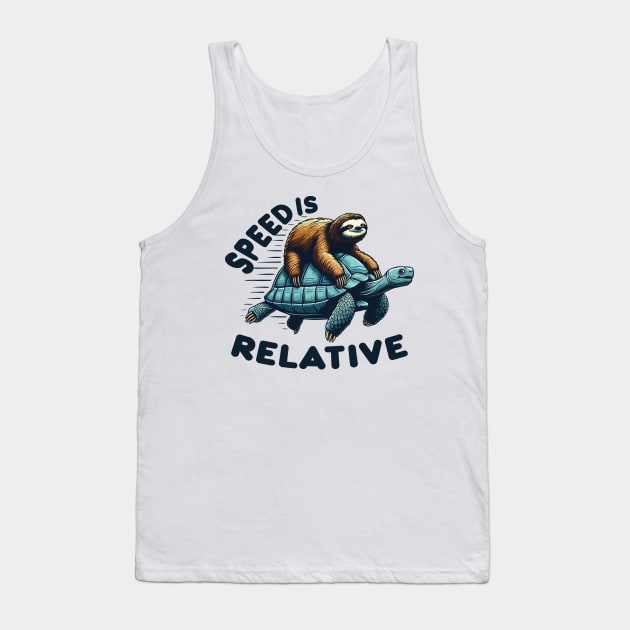 Funny Vintage Sloth Riding Tortoise Speed is Relative Tank Top by CoolQuoteStyle